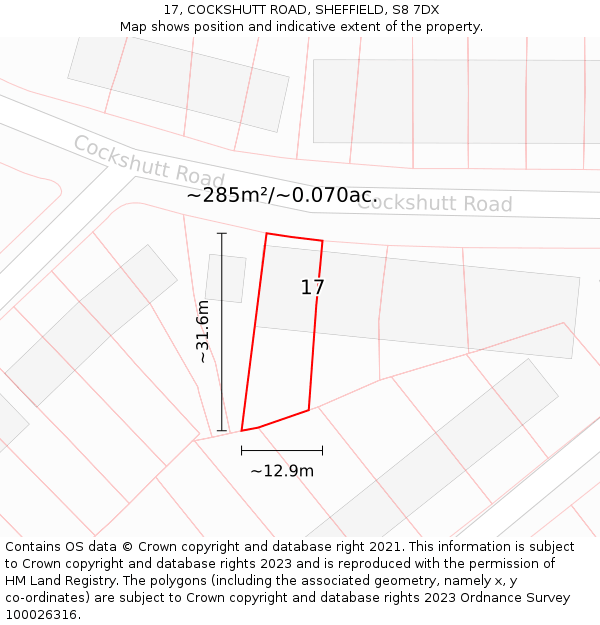 17, COCKSHUTT ROAD, SHEFFIELD, S8 7DX: Plot and title map