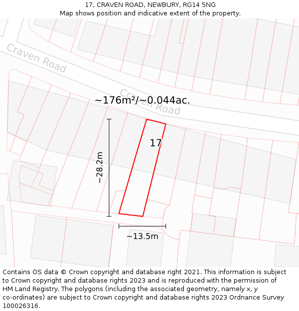 17, CRAVEN ROAD, NEWBURY, RG14 5NG: Plot and title map