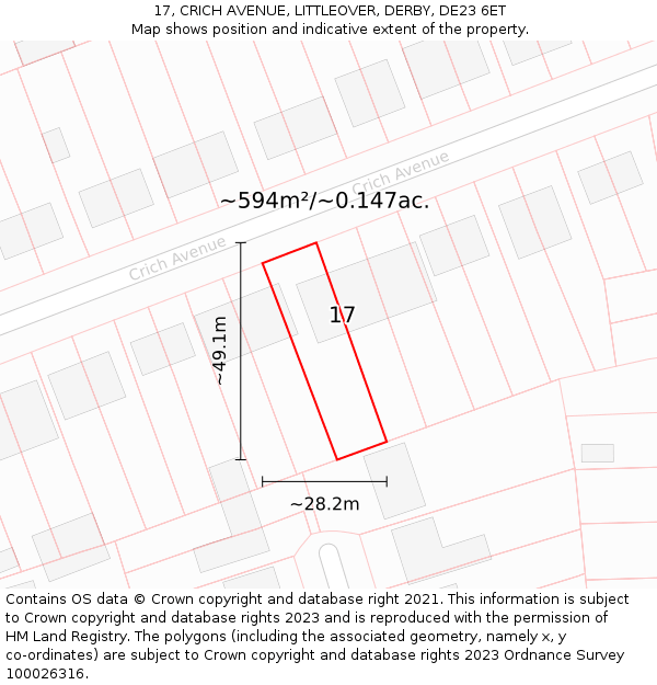17, CRICH AVENUE, LITTLEOVER, DERBY, DE23 6ET: Plot and title map
