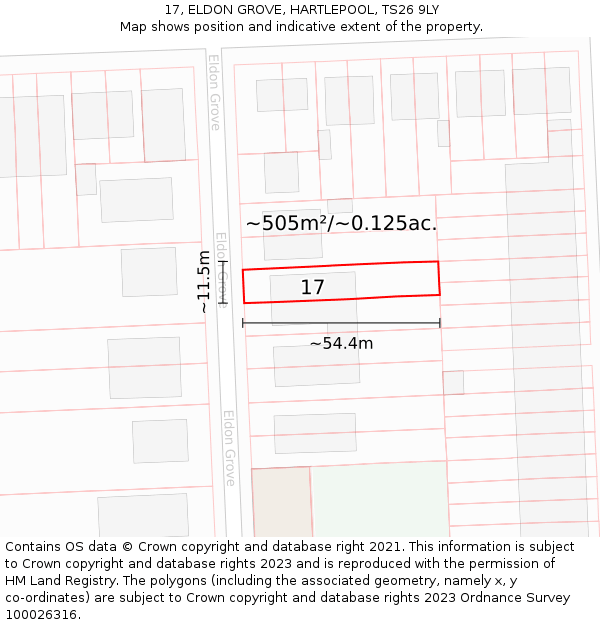 17, ELDON GROVE, HARTLEPOOL, TS26 9LY: Plot and title map