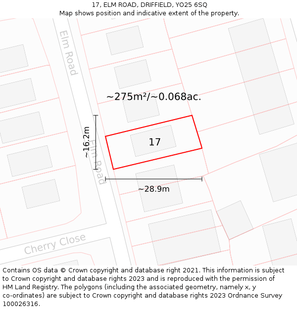 17, ELM ROAD, DRIFFIELD, YO25 6SQ: Plot and title map