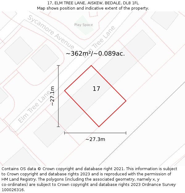 17, ELM TREE LANE, AISKEW, BEDALE, DL8 1FL: Plot and title map