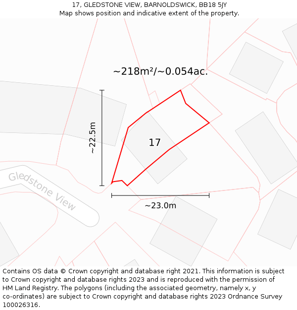 17, GLEDSTONE VIEW, BARNOLDSWICK, BB18 5JY: Plot and title map