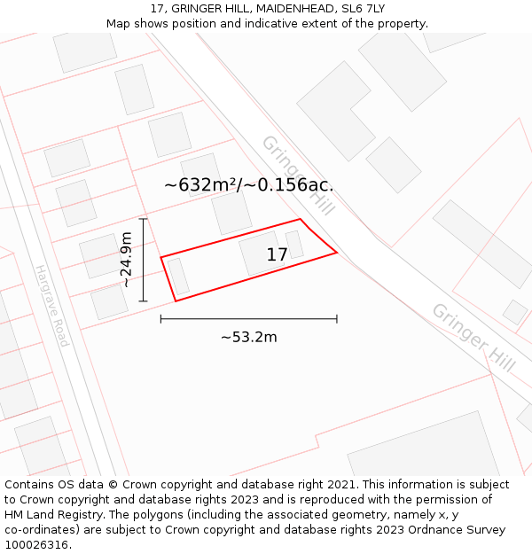 17, GRINGER HILL, MAIDENHEAD, SL6 7LY: Plot and title map