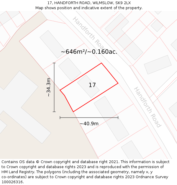 17, HANDFORTH ROAD, WILMSLOW, SK9 2LX: Plot and title map