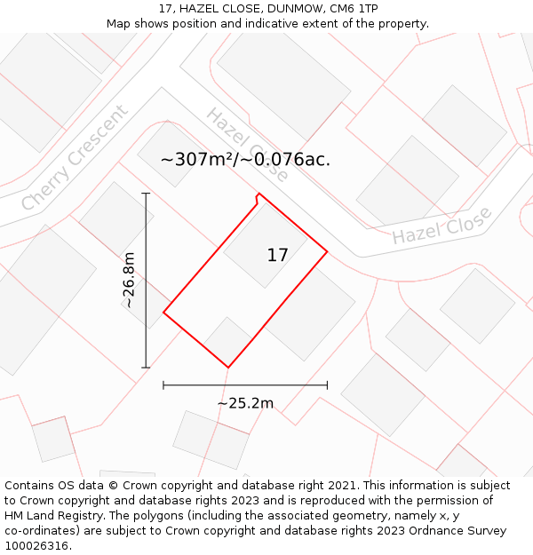 17, HAZEL CLOSE, DUNMOW, CM6 1TP: Plot and title map