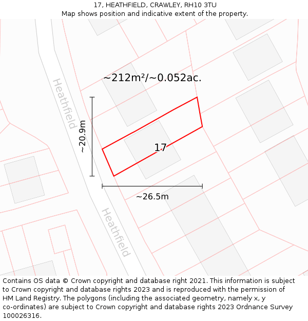 17, HEATHFIELD, CRAWLEY, RH10 3TU: Plot and title map