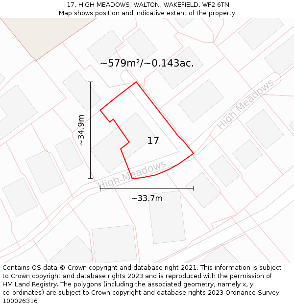 17, HIGH MEADOWS, WALTON, WAKEFIELD, WF2 6TN: Plot and title map