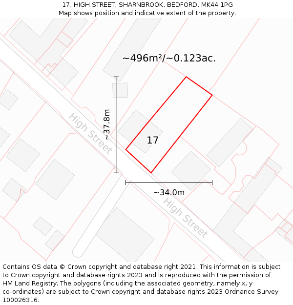17, HIGH STREET, SHARNBROOK, BEDFORD, MK44 1PG: Plot and title map
