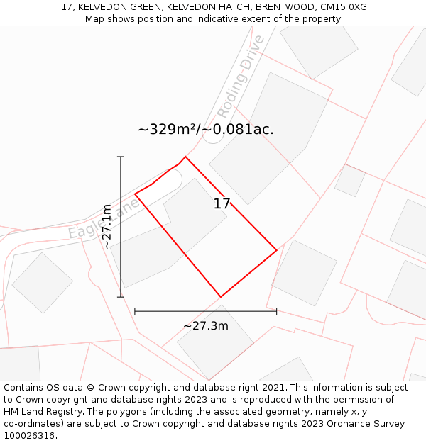 17, KELVEDON GREEN, KELVEDON HATCH, BRENTWOOD, CM15 0XG: Plot and title map