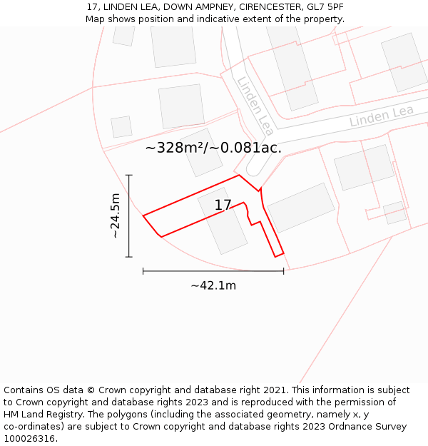 17, LINDEN LEA, DOWN AMPNEY, CIRENCESTER, GL7 5PF: Plot and title map