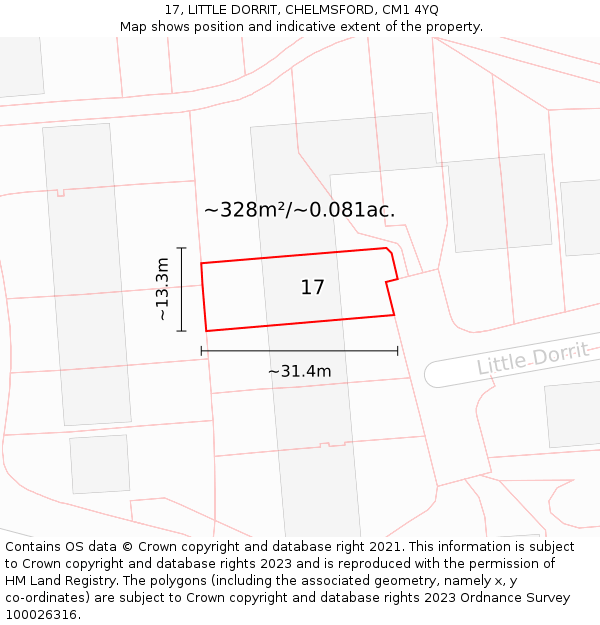 17, LITTLE DORRIT, CHELMSFORD, CM1 4YQ: Plot and title map