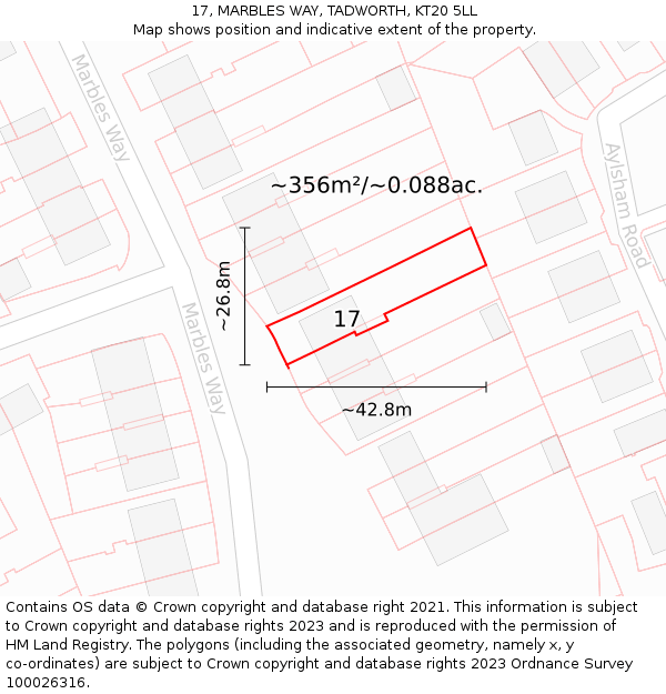 17, MARBLES WAY, TADWORTH, KT20 5LL: Plot and title map