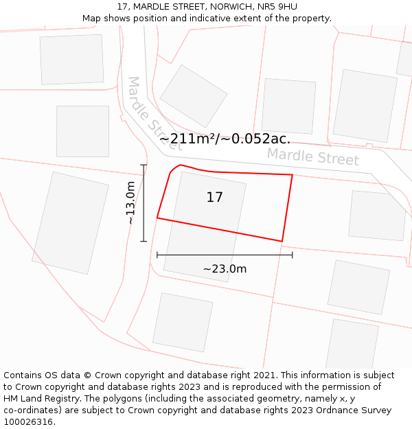 17, MARDLE STREET, NORWICH, NR5 9HU: Plot and title map