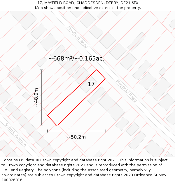 17, MAYFIELD ROAD, CHADDESDEN, DERBY, DE21 6FX: Plot and title map