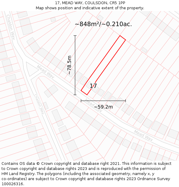17, MEAD WAY, COULSDON, CR5 1PP: Plot and title map