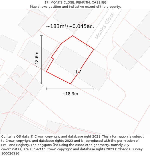 17, MONKS CLOSE, PENRITH, CA11 9JG: Plot and title map