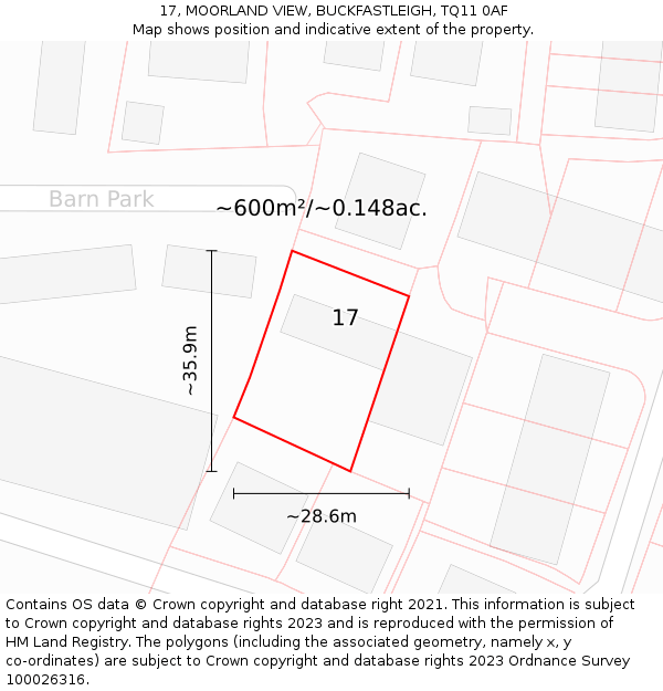 17, MOORLAND VIEW, BUCKFASTLEIGH, TQ11 0AF: Plot and title map