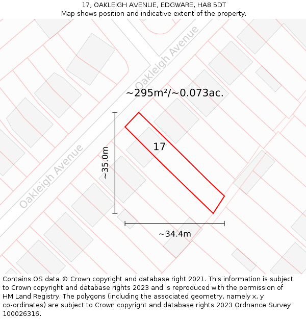 17, OAKLEIGH AVENUE, EDGWARE, HA8 5DT: Plot and title map