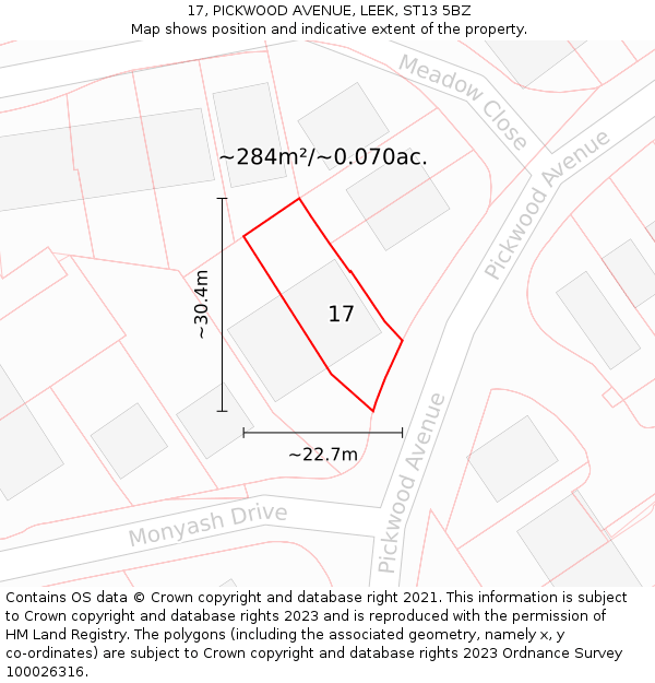 17, PICKWOOD AVENUE, LEEK, ST13 5BZ: Plot and title map