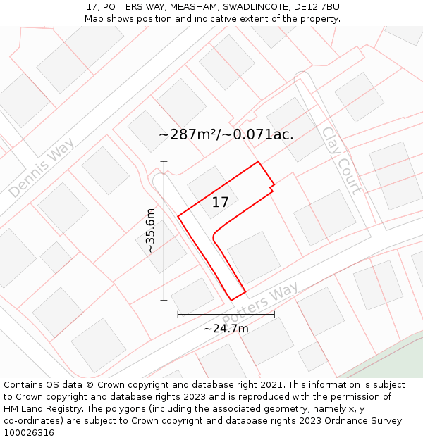 17, POTTERS WAY, MEASHAM, SWADLINCOTE, DE12 7BU: Plot and title map
