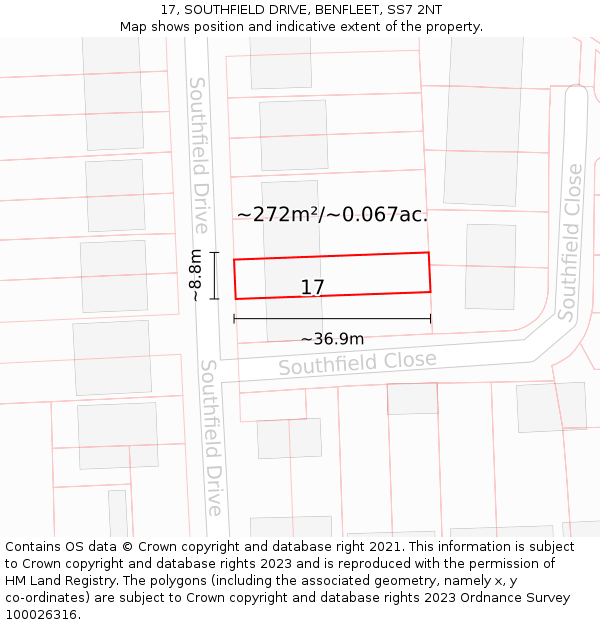 17, SOUTHFIELD DRIVE, BENFLEET, SS7 2NT: Plot and title map