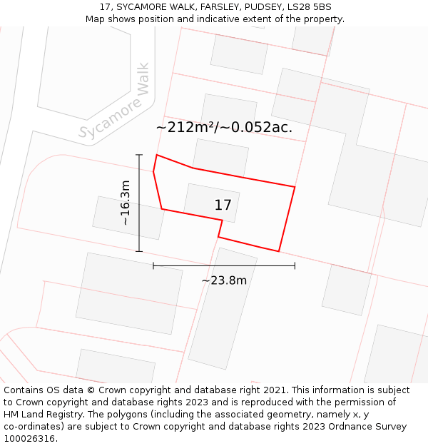 17, SYCAMORE WALK, FARSLEY, PUDSEY, LS28 5BS: Plot and title map