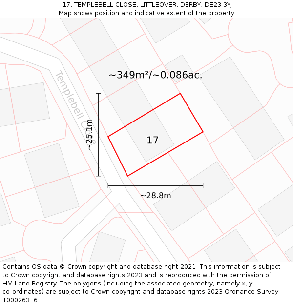 17, TEMPLEBELL CLOSE, LITTLEOVER, DERBY, DE23 3YJ: Plot and title map