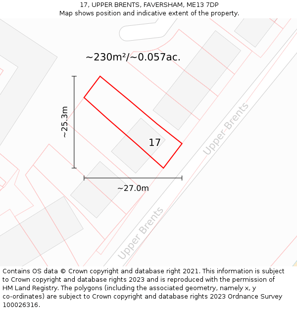 17, UPPER BRENTS, FAVERSHAM, ME13 7DP: Plot and title map