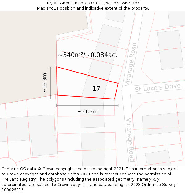 17, VICARAGE ROAD, ORRELL, WIGAN, WN5 7AX: Plot and title map