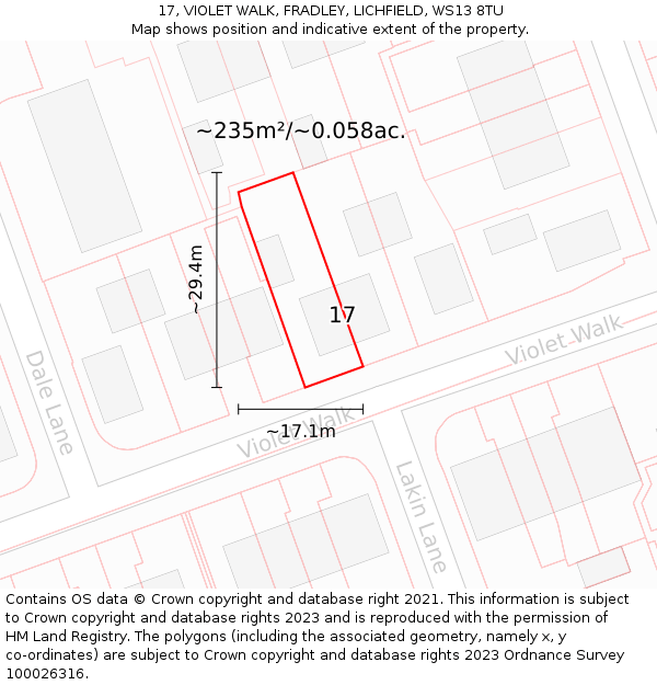 17, VIOLET WALK, FRADLEY, LICHFIELD, WS13 8TU: Plot and title map