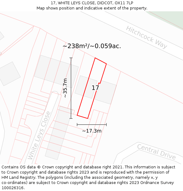 17, WHITE LEYS CLOSE, DIDCOT, OX11 7LP: Plot and title map