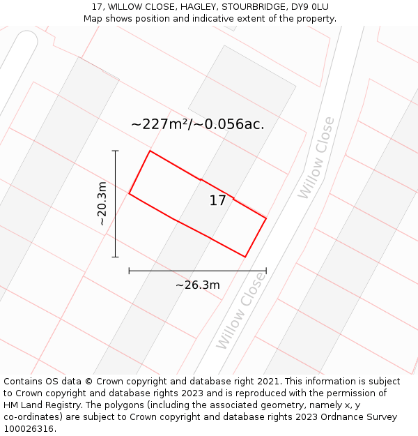 17, WILLOW CLOSE, HAGLEY, STOURBRIDGE, DY9 0LU: Plot and title map