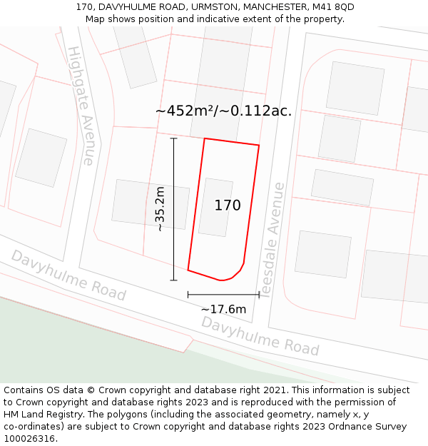 170, DAVYHULME ROAD, URMSTON, MANCHESTER, M41 8QD: Plot and title map