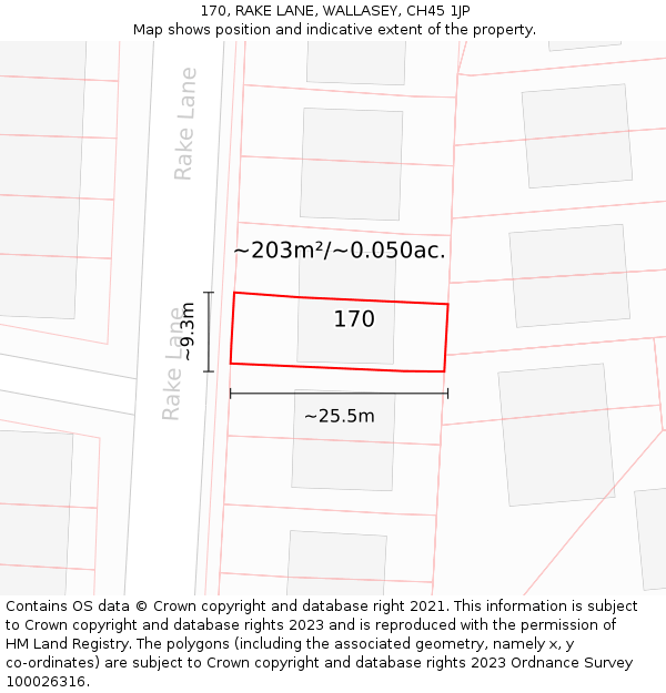 170, RAKE LANE, WALLASEY, CH45 1JP: Plot and title map
