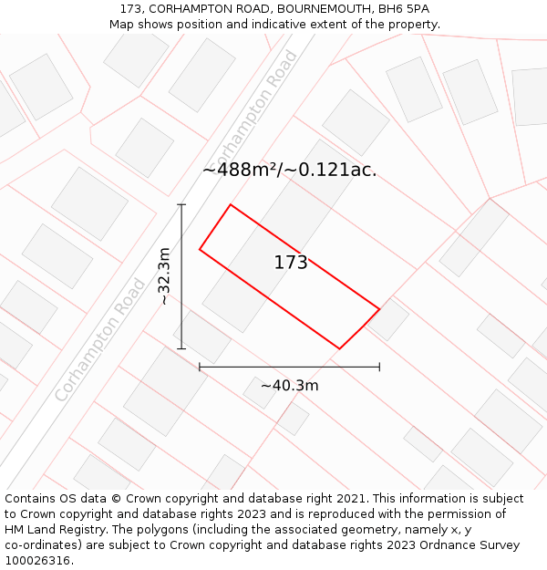 173, CORHAMPTON ROAD, BOURNEMOUTH, BH6 5PA: Plot and title map
