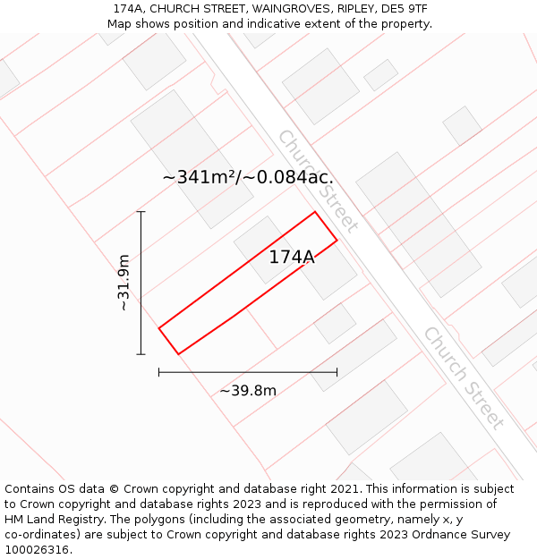 174A, CHURCH STREET, WAINGROVES, RIPLEY, DE5 9TF: Plot and title map