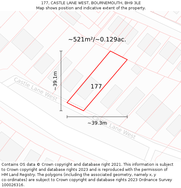 177, CASTLE LANE WEST, BOURNEMOUTH, BH9 3LE: Plot and title map