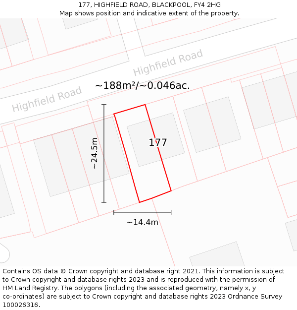 177, HIGHFIELD ROAD, BLACKPOOL, FY4 2HG: Plot and title map