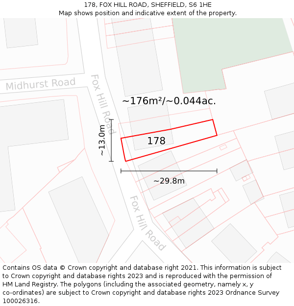 178, FOX HILL ROAD, SHEFFIELD, S6 1HE: Plot and title map