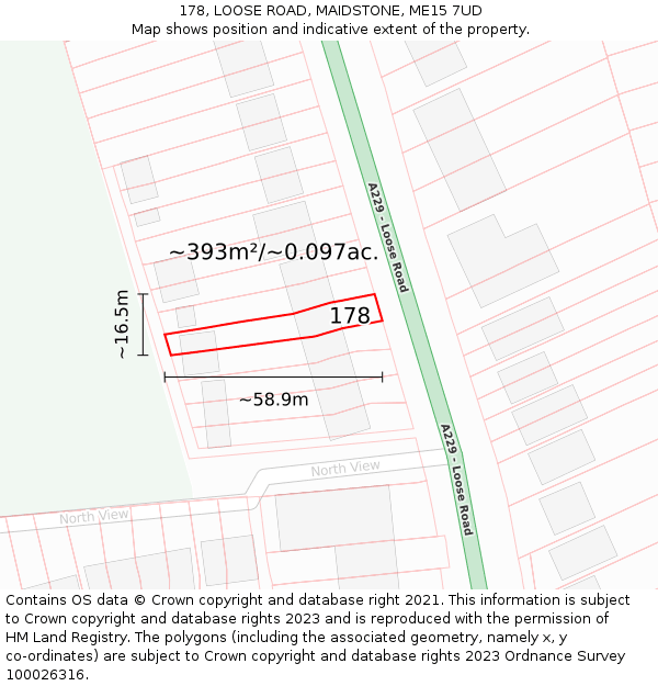 178, LOOSE ROAD, MAIDSTONE, ME15 7UD: Plot and title map