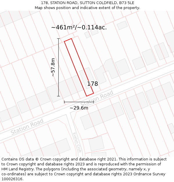 178, STATION ROAD, SUTTON COLDFIELD, B73 5LE: Plot and title map