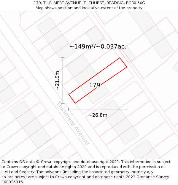 179, THIRLMERE AVENUE, TILEHURST, READING, RG30 6XG: Plot and title map