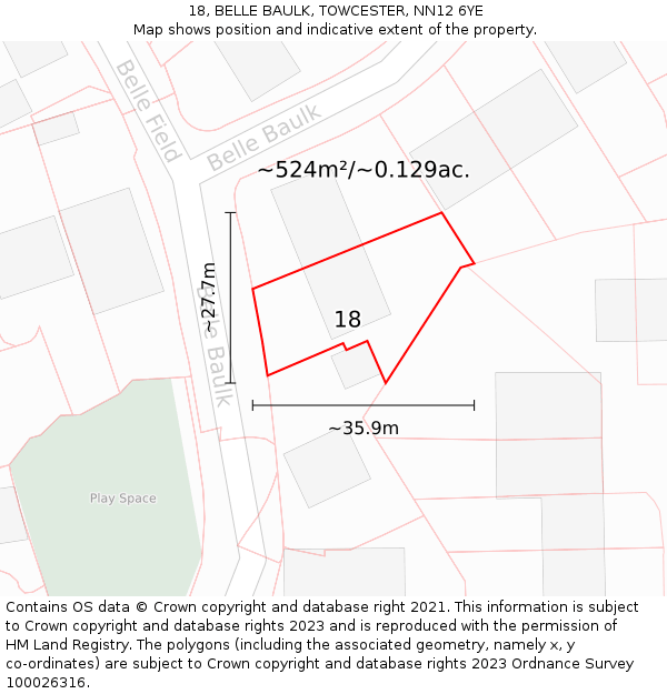 18, BELLE BAULK, TOWCESTER, NN12 6YE: Plot and title map