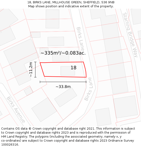 18, BIRKS LANE, MILLHOUSE GREEN, SHEFFIELD, S36 9NB: Plot and title map