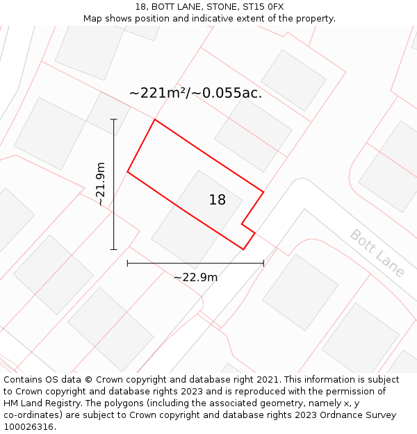 18, BOTT LANE, STONE, ST15 0FX: Plot and title map