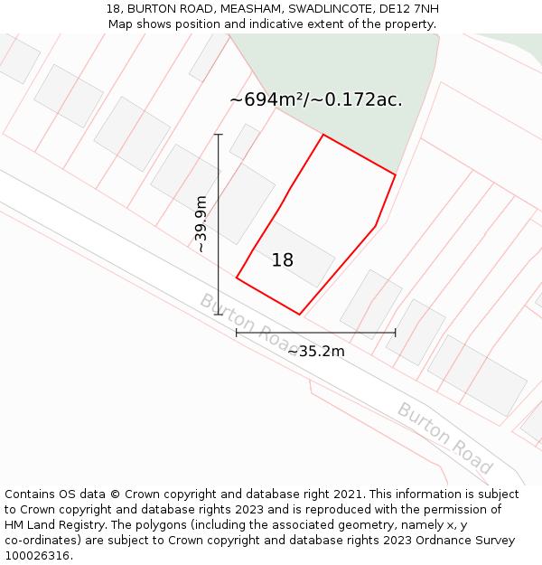 18, BURTON ROAD, MEASHAM, SWADLINCOTE, DE12 7NH: Plot and title map