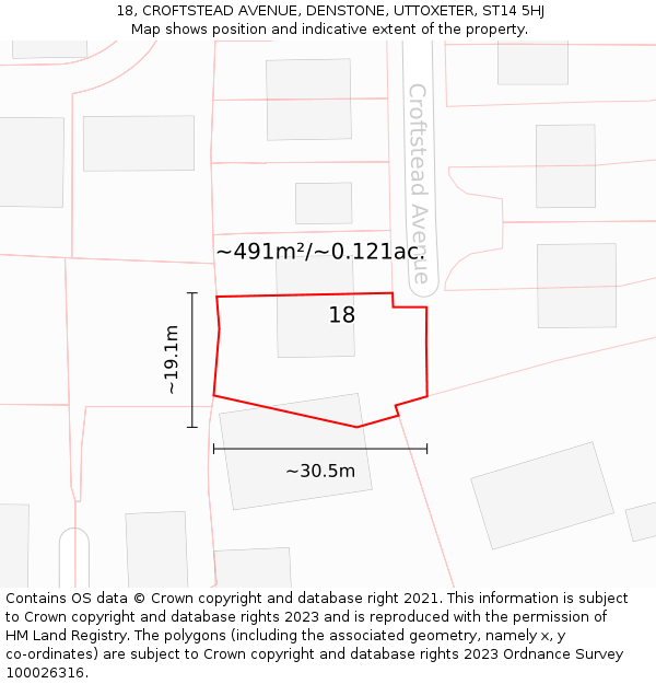 18, CROFTSTEAD AVENUE, DENSTONE, UTTOXETER, ST14 5HJ: Plot and title map