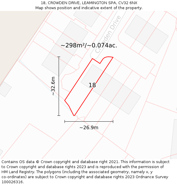 18, CROWDEN DRIVE, LEAMINGTON SPA, CV32 6NX: Plot and title map
