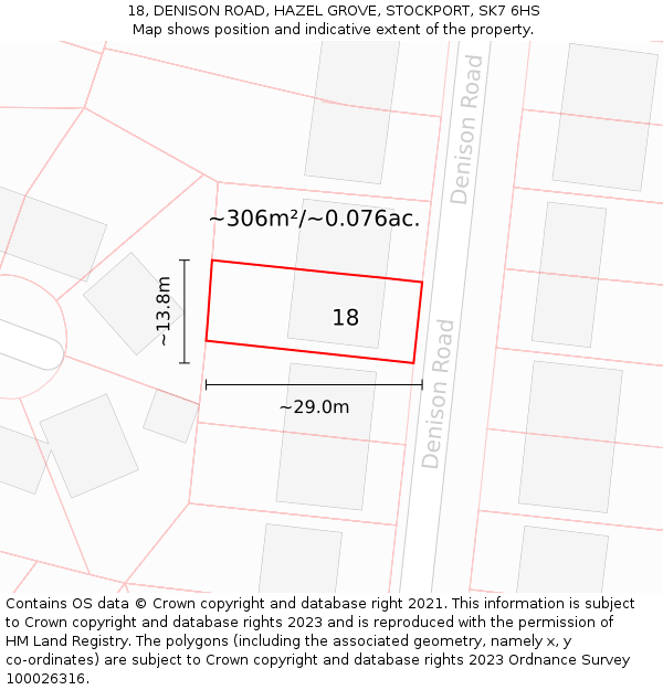 18, DENISON ROAD, HAZEL GROVE, STOCKPORT, SK7 6HS: Plot and title map